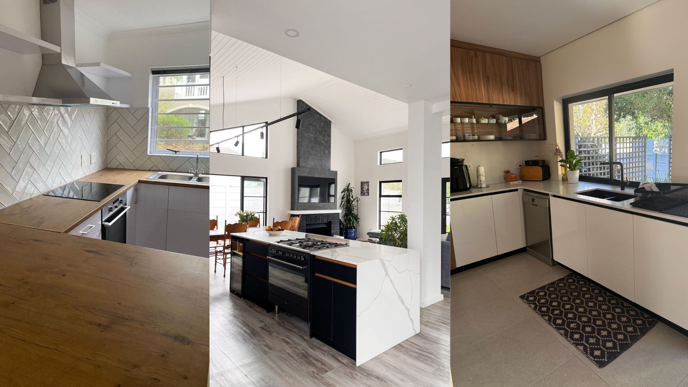 sk-projects-kitchen-renovations-cape-town Three completed kitchen renovations by SK Projects and Investments in Cape Town showing custom cabinetry, marble islands and herringbone tiling